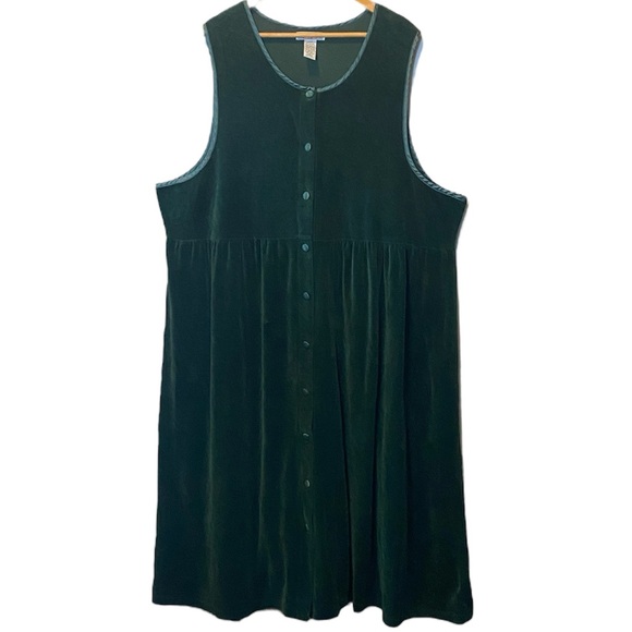 Vintage 90s Green Velvet Maxi Dress Womens 3XL Button Up Feminine Goth Christmas - Picture 1 of 7